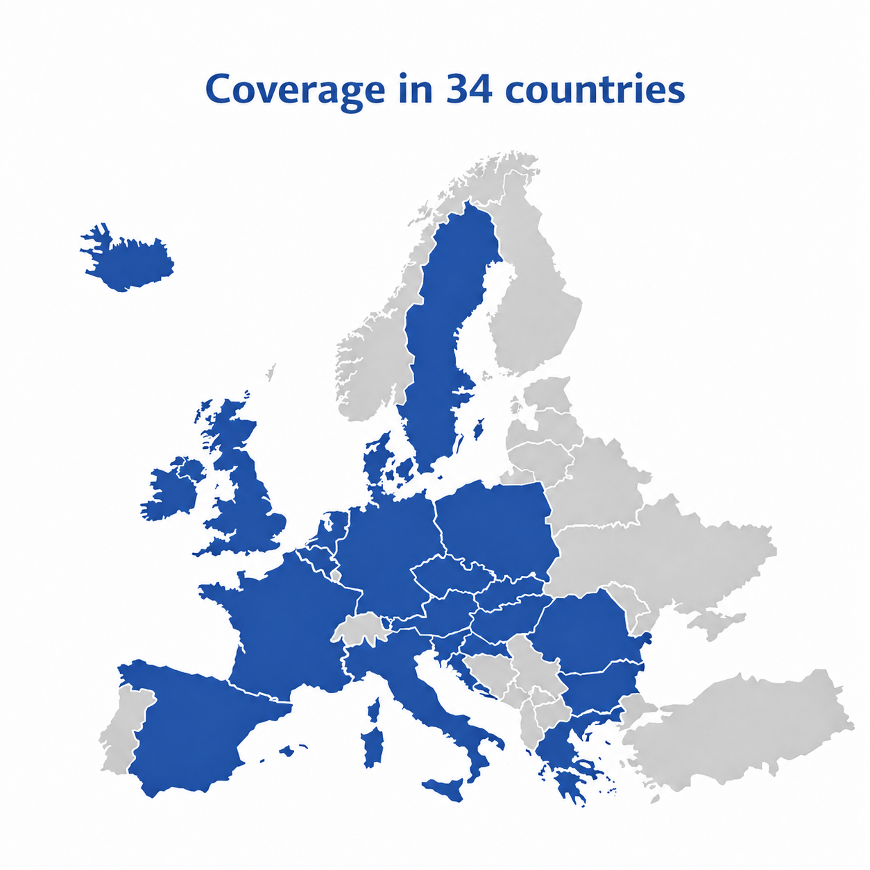 Coverage in 34 countries